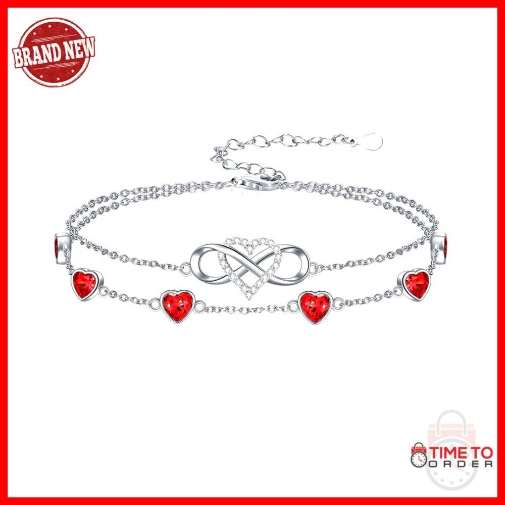 Sterling Silver Adjustable Infinity Heart Birthstone Charm Bracelet